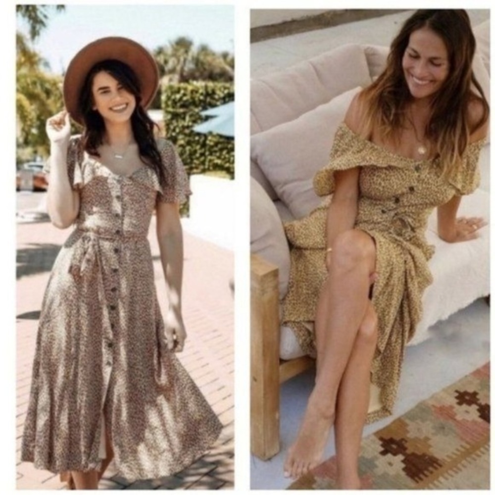 Anthropologie boho Animal Print Button Down Midi Dress